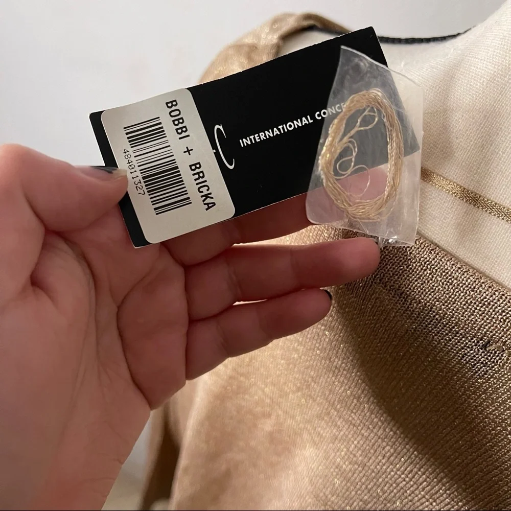 International Concepts INC Womens Gold Metallic Long Sleeve Scoop Neck Faux Wrap - Picture 14 of 15